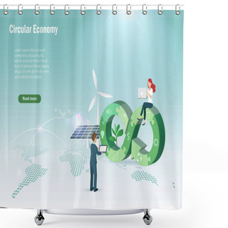 Personality  Circular Economy In Jigsaw Puzzles  With Wind Turbines And Solar Panel On World Map. Businessman Team Set Up Sustainable Strategy Goal Of Eliminating Waste And Pollution By Using Natural Resources.  Shower Curtains