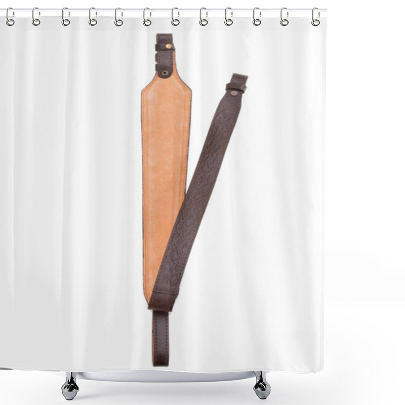 Personality  Armored Brown Leather Belt On White Isolated Background Shower Curtains