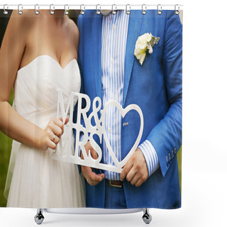 Personality  Young Wedding Couple. Groom And Bride Together. Shower Curtains