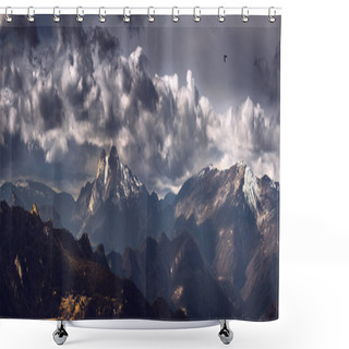 Personality  Moody Landscape Of Iconic Pedraforca Massif In Catalonia Shower Curtains