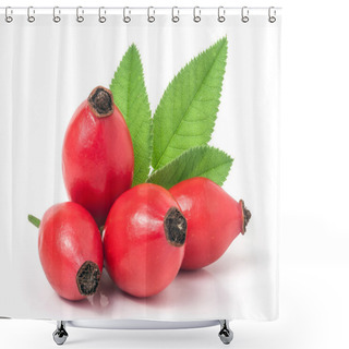 Personality  Rose Hip Berry With Leaf Isolated On White Background Shower Curtains