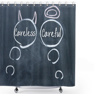 Personality  Angels And Demons Thinking Sign On Blackboard Shower Curtains