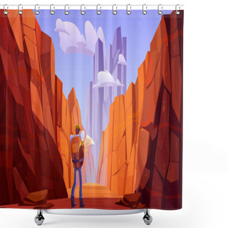Personality  Hiker Man With Map On Desert Road In Canyon Shower Curtains