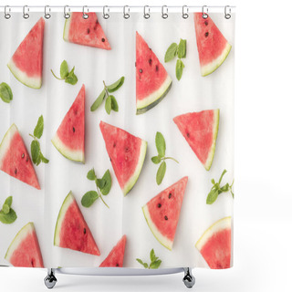 Personality  Watermelon Slices And Mint Leaves Shower Curtains