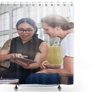 Personality  Business Women Using Digital Tablet Shower Curtains