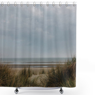 Personality  Dramatic Shot Of Sandy Seashore On Cloudy Day, Bray Dunes, France Shower Curtains