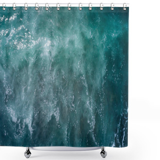 Personality  Drone Aerial View Of Sea Wave Surface Shower Curtains