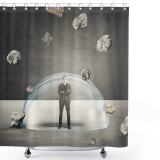 Personality  Businessman Protected From The Crisis Shower Curtains