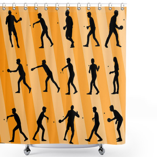 Personality  Table Tennis Player Silhouette Ping Pong Set Vector Background Shower Curtains