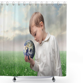 Personality  Earth In A Hand Shower Curtains