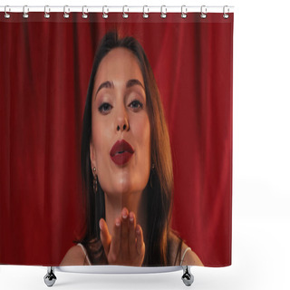 Personality  Flirty Woman Sending Air Kiss On Red Shower Curtains