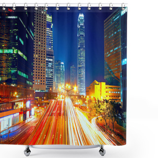 Personality  Lights Of Cars Motion Blurred In Hong Kong Shower Curtains