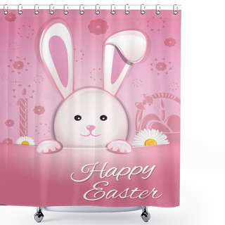 Personality  Cute Easter Bunny On A Pink Background. Happy Easter. Symbol Of Easter Celebrations Shower Curtains