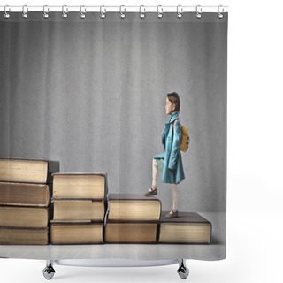 Personality  Baby Climbing A Ladder Of Books Shower Curtains