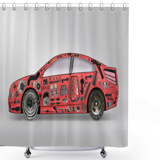 Personality  Car Spare Parts Shower Curtains