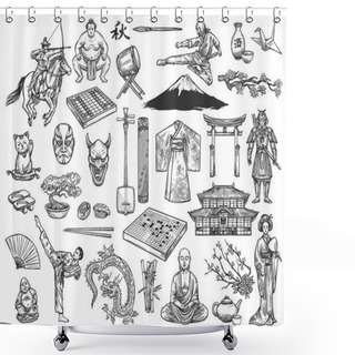 Personality  Japan Culture Symbols, History Tradition Sketch Shower Curtains