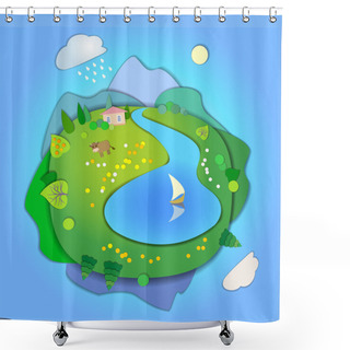 Personality  Flat Landscape Template Illustration With Smooth Vector Shadows.Concept Of Life Cycle In Nature,scene In Four Different Seasons Of The Year.Summer Time Shower Curtains