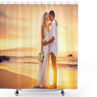 Personality  Bride And Groom, Kissing At Sunset On A Beautiful Tropical Beach Shower Curtains