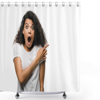 Personality  Shocked Curly African American Woman Pointing With Finger Isolated On White  Shower Curtains