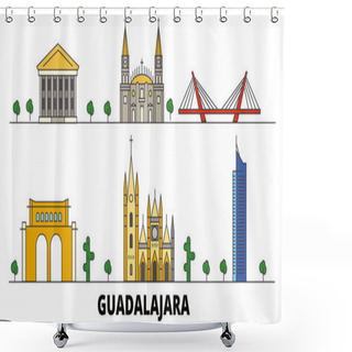 Personality  Mexico, Guadalajara Flat Landmarks Vector Illustration. Mexico, Guadalajara Line City With Famous Travel Sights, Skyline, Design.  Shower Curtains