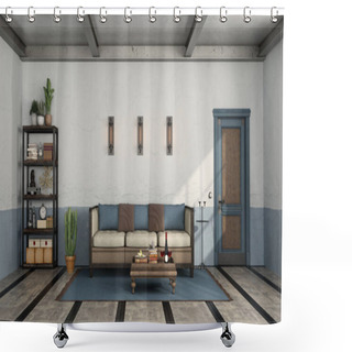 Personality  Retro Living Room With Old Sofa And Closed Door Shower Curtains