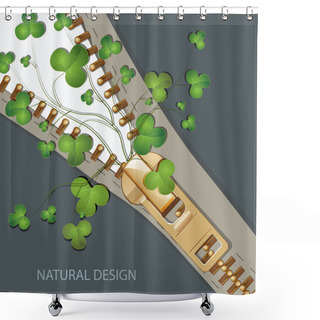 Personality  Vector Background With Clovers And Open Steel Zipper Shower Curtains