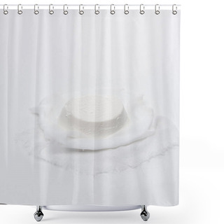 Personality  Creamy Cottage Cheese On Cheesecloth On White Surface Shower Curtains