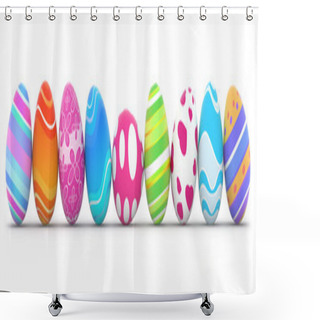 Personality  Colorful Easter Eggs In Row On White Background Shower Curtains