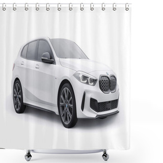 Personality  Tula, Russia. January 9, 2022: BMW M135i XDrive. White Car Isolated On White Background. 3d Rendering Shower Curtains