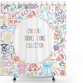 Personality  Childlike Doodle Line Vector Icons Set Shower Curtains