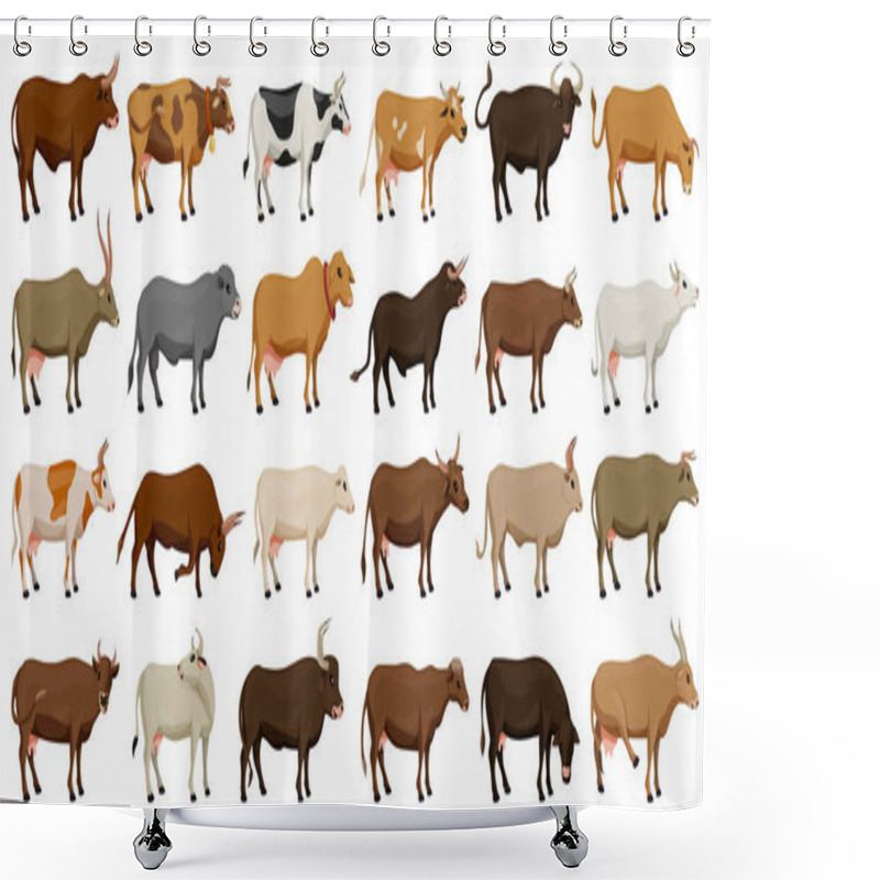 Personality  Cow of animal vector cartoon set icon.Isolated cartoon icon farm animal of cow.Vector illustration cattle for farm on white background. shower curtains
