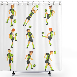 Personality  Football Players Of One Team With Ball Isolated Illustration Set Shower Curtains