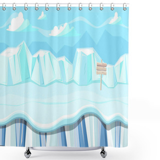 Personality  Seamless Winter Landscape With Icebergs For Christmas Game Design Shower Curtains