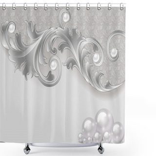Personality   Background With A Scattering Of Pearls And A Silver Ornament Shower Curtains