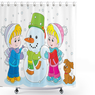 Personality  Children Making A Snowman Shower Curtains