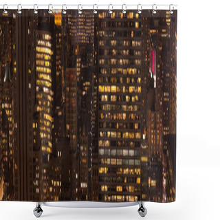 Personality  Panoramic View Of Buildings And Night City Lights In New York, Usa Shower Curtains