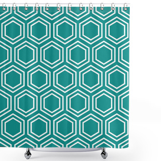 Personality  Teal And White Hexagon Tiles Pattern Repeat Background Shower Curtains