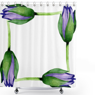 Personality  Blue Lotus Floral Botanical Flowers. Watercolor Background Illustration Set. Frame Border Ornament Square. Shower Curtains