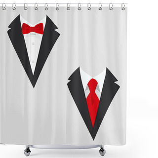 Personality  Men's Jackets. Tuxedo. Wedding Suits With Bow Tie And With Necktie. Raster Illustration Shower Curtains