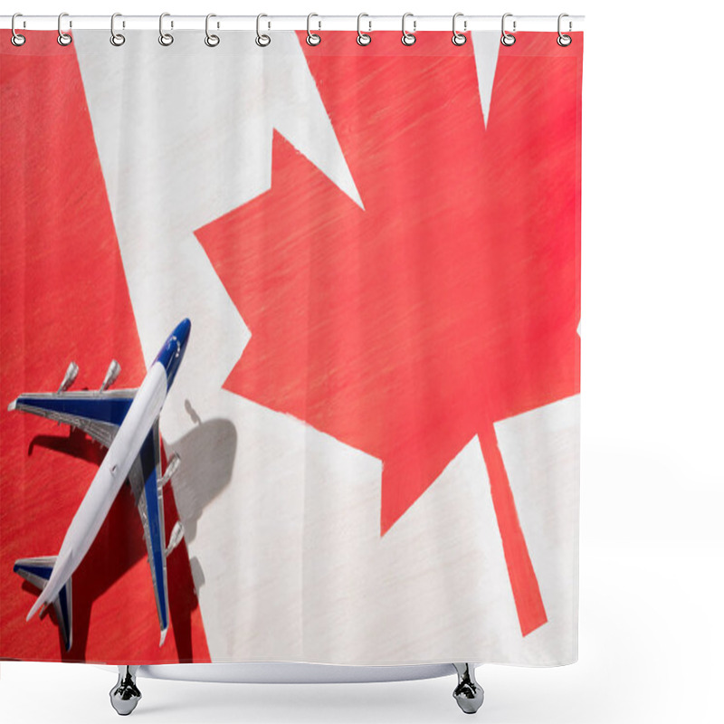 Personality  Plane Model With Canadian Flag On Background, Immigration Concept Shower Curtains