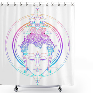 Personality  Buddha Face Over Ornate Mandala Round Pattern. Esoteric Vintage Vector Illustration. Indian, Buddhism, Spiritual Art. Hippie Tattoo, Spirituality, Thai God, Yoga Zen Shower Curtains