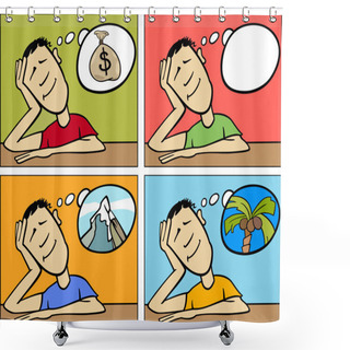 Personality  Dreaming Man Concept Cartoon Illustration Shower Curtains