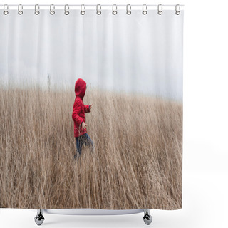Personality  Little Boy Walking In Dry Grass  Shower Curtains