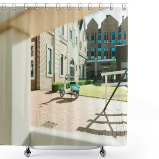 Personality  Retro Scooter Parked On Street Shower Curtains