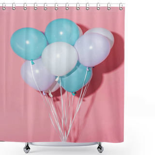 Personality  White, Blue And Purple Decorative Festive Balloons With Shadow On Pink Background Shower Curtains