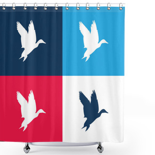 Personality  Bird Waterfowl Shape Blue And Red Four Color Minimal Icon Set Shower Curtains