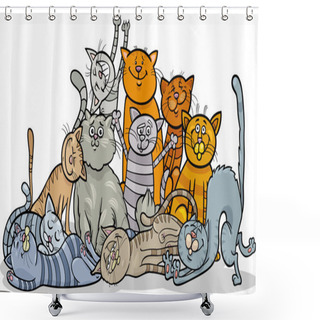 Personality  Happy Cats Group Cartoon Illustration Shower Curtains