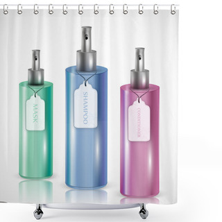 Personality  Gel, Foam Or Liquid Soap Dispenser Pump Plastic Bottle. Vector Shower Curtains