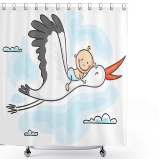 Personality  Stork Carrying A Baby Shower Curtains