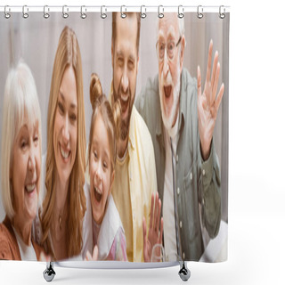 Personality  Cheerful Family Smiling And Waving Hands During Easter Celebration, Banner Shower Curtains